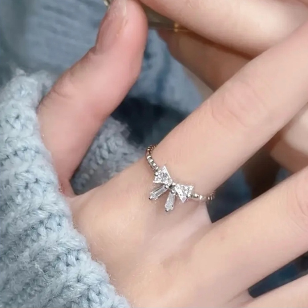 Adjustable Silver Bow Ring